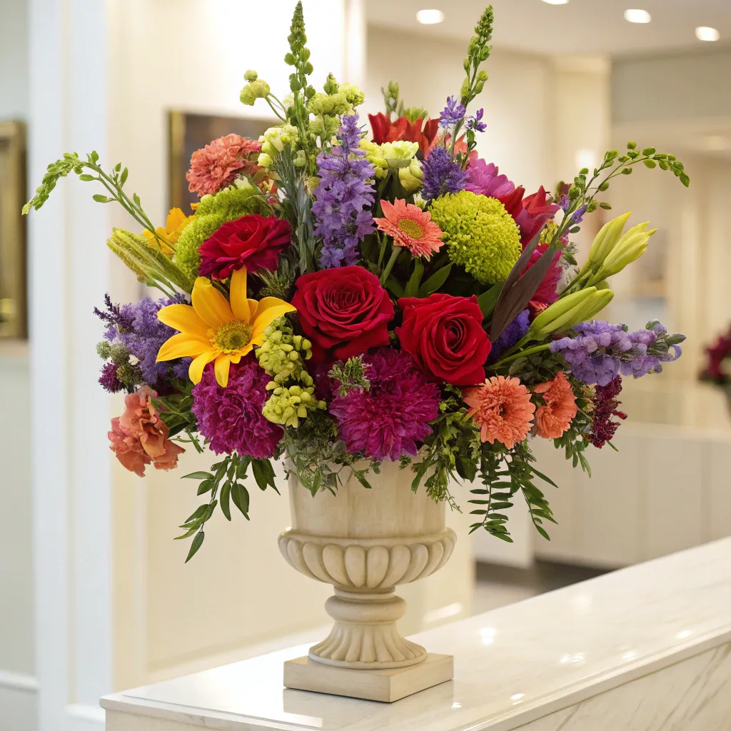 Professional arrangement of flowers on display